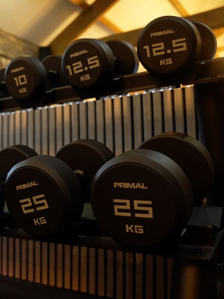 Dumbbells on rack